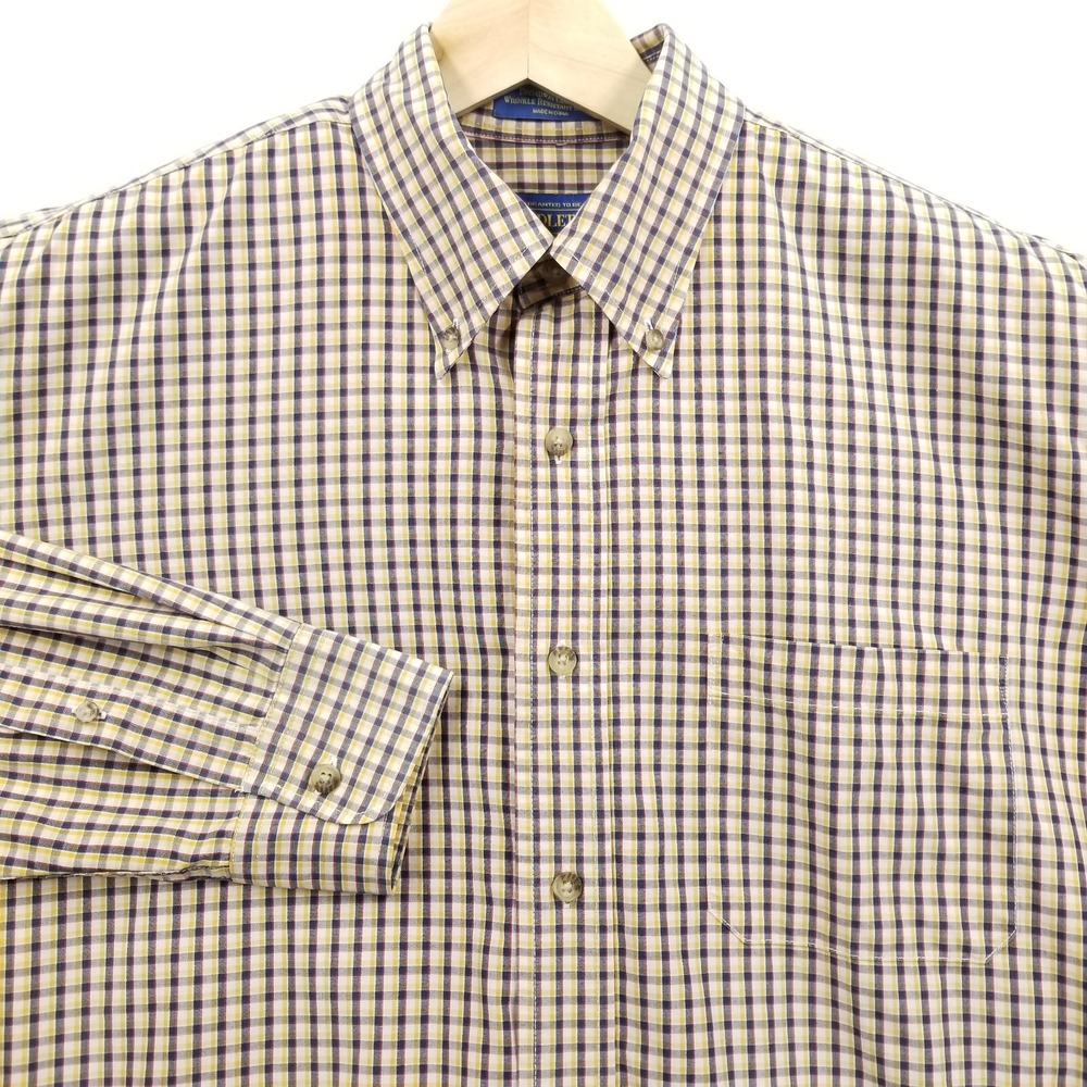 Pendleton Shirt Men L Yellow Blue Tartan Plaid Cotton Broadway Cloth Long Sleeve